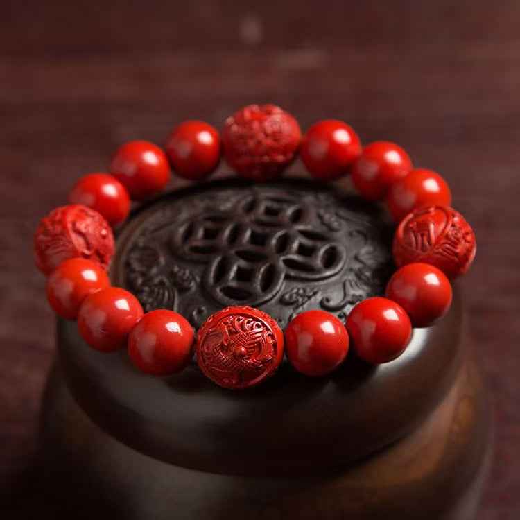 Four Celestial Guardians Cinnabar Bracelet – Handcrafted Spiritual Protectio